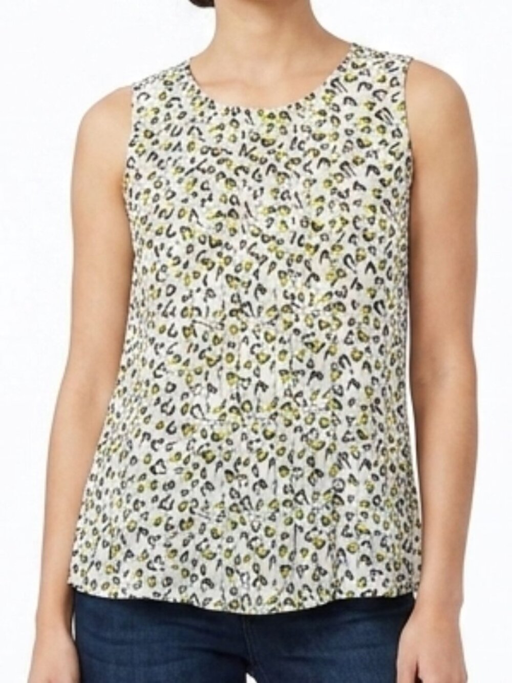 Smart Set Sleeveless Pleat Front Semi Sheer Heart Print Blouse- Sz. Sm